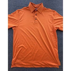 FootJoy Shirt Men's Medium Orange Striped Polo FJ Short Sleeve Collared Pullover